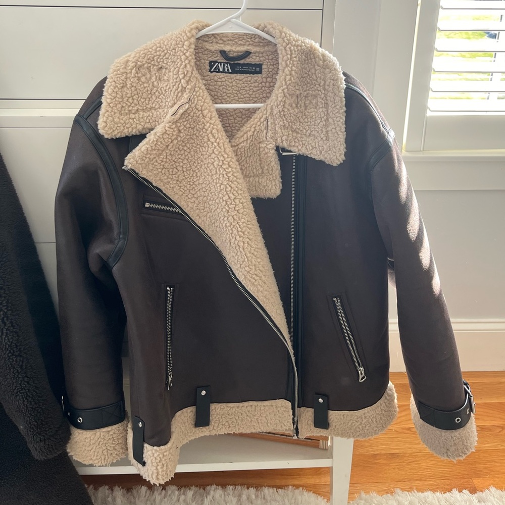 Zara Brown Leather/Sherpa Jacket